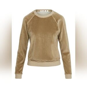 AMO Olive Green Velour Velvet Crew Neck Sweatshirt Size Small GUC